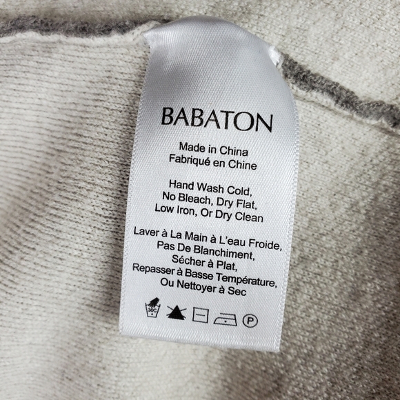 Babaton Fine Merino Wool Cardigan Shawl Collar Taupe Cream Patch Pockets XS - Picture 9 of 10